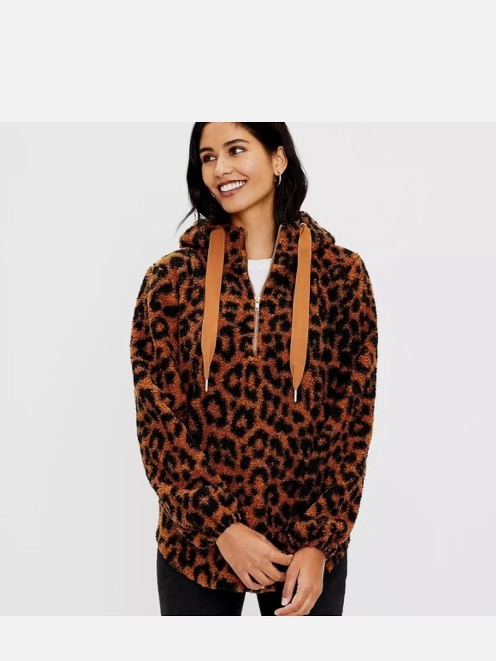 Leopard Print Sherpa Half-Zip Pullover Hoodie size Medium